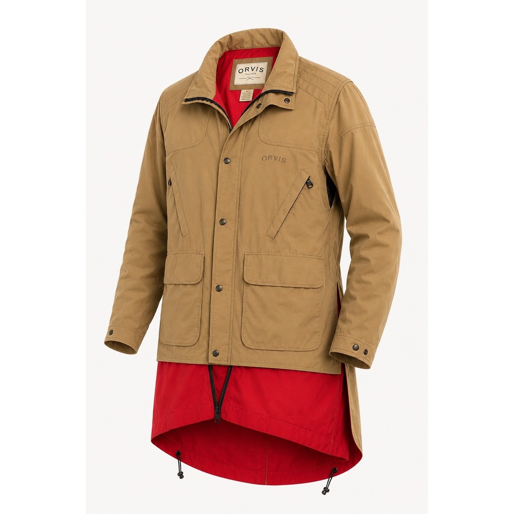 Orvis Field Jacket Mens XL Tan Red Lining Game Bag Hunting Water Resist Gorpcore